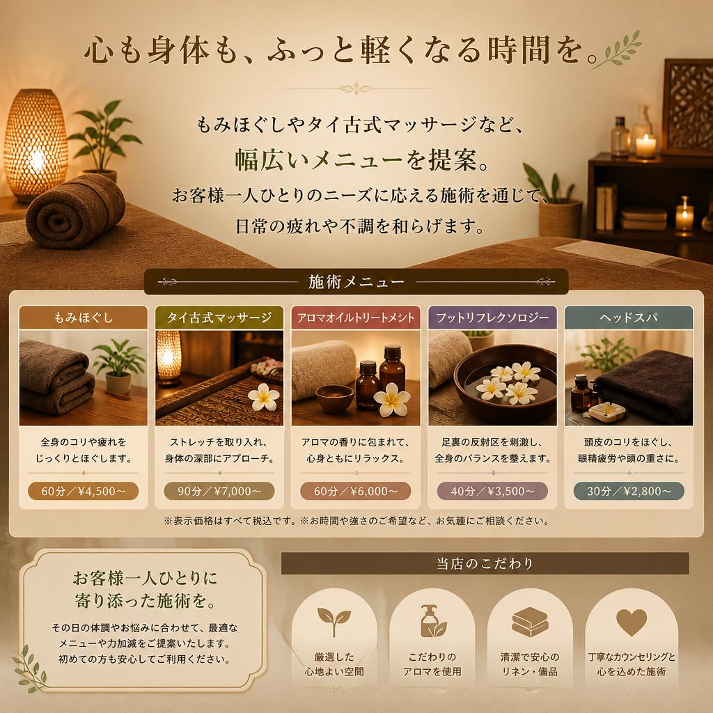 多彩なメニューであなたの疲れを癒す